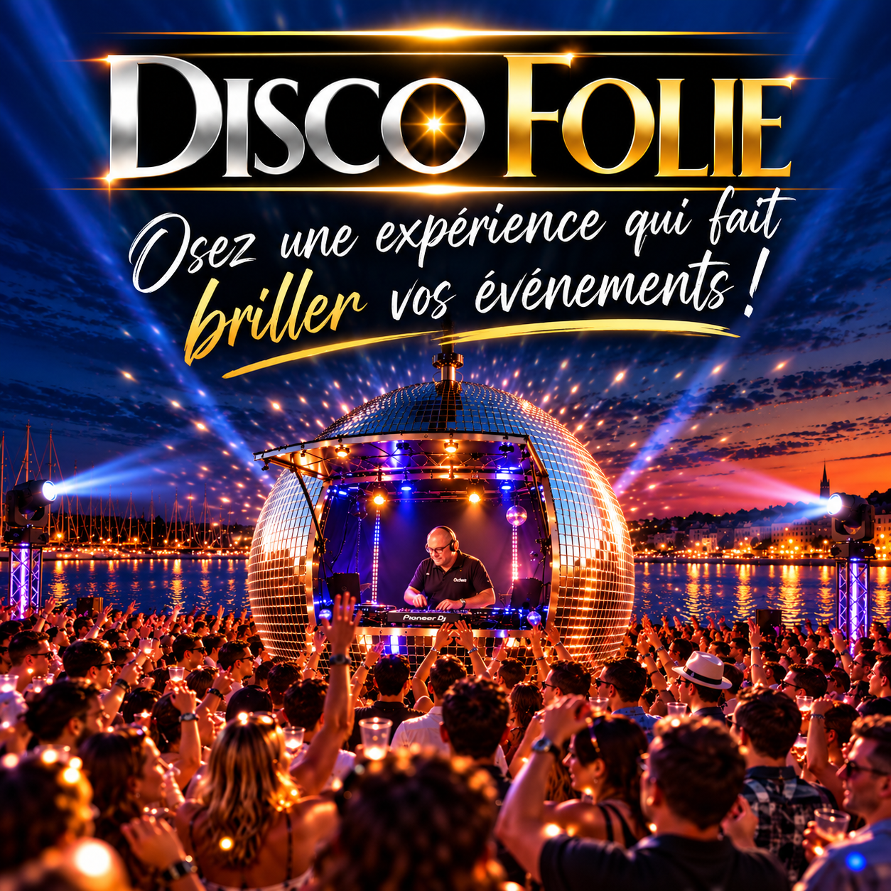 Disco Folie, animation événementielle avec boule à facettes géante et DJ à l’intérieur